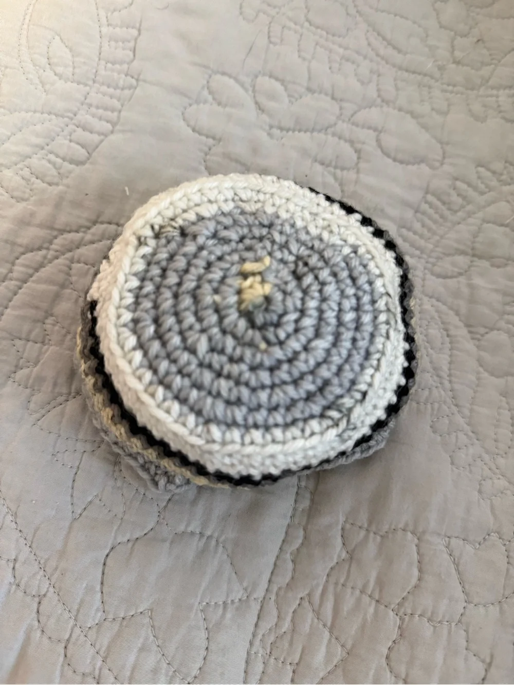Handmade Crochet Catchall Bowl in Gray and Cream - Small Home Organizer